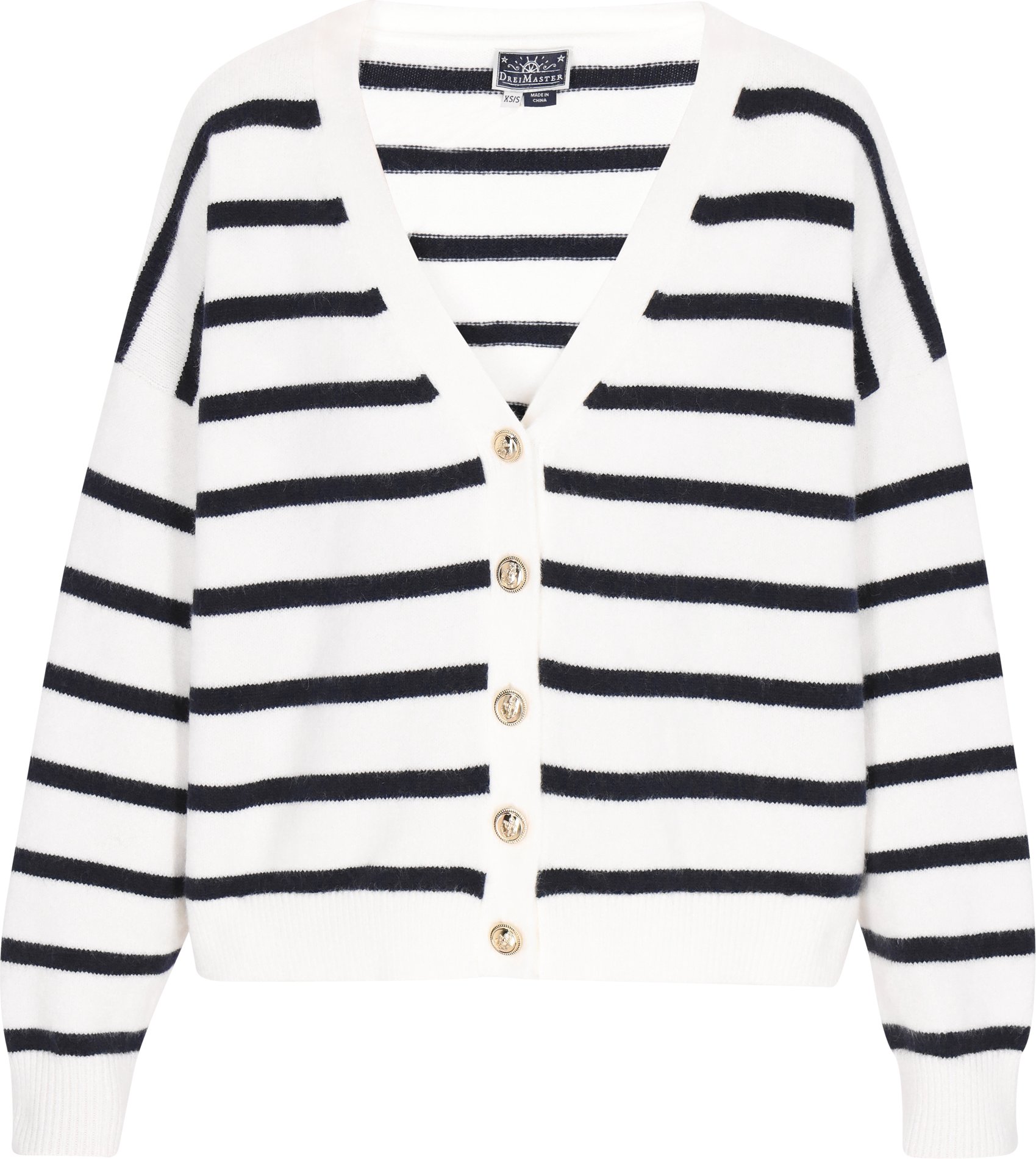 Dreimaster Strickjacke Frauen cremeweiße, marineblaue Streifen