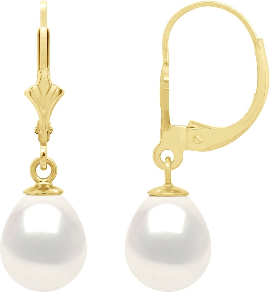 Ohrringe aus Gelbgold 375 und echten Süßwasser-Zuchtperlen Birne 8-9 mm