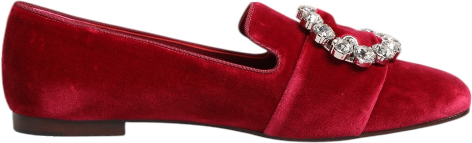 Dolce & Gabbana Rote Samt Crystal Schnalle Slipper Flachschuhe