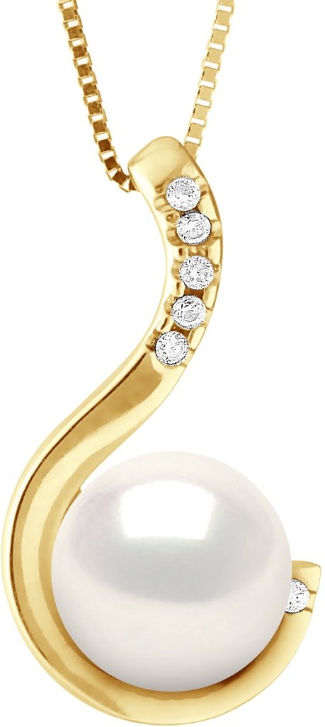 Anhängerschmuck aus 0,06 Karat Weißgold und echter Süßwasser-Zuchtperle – FARBE NATÜRLICHES WEIß – Rund 9–10 mm