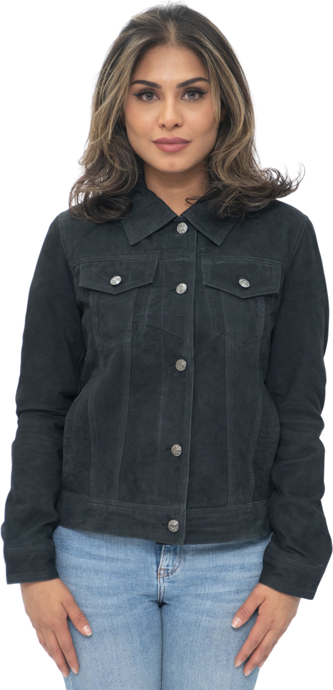 Damen-Trucker-Jeansjacke aus Ziegenwildleder-Astoria