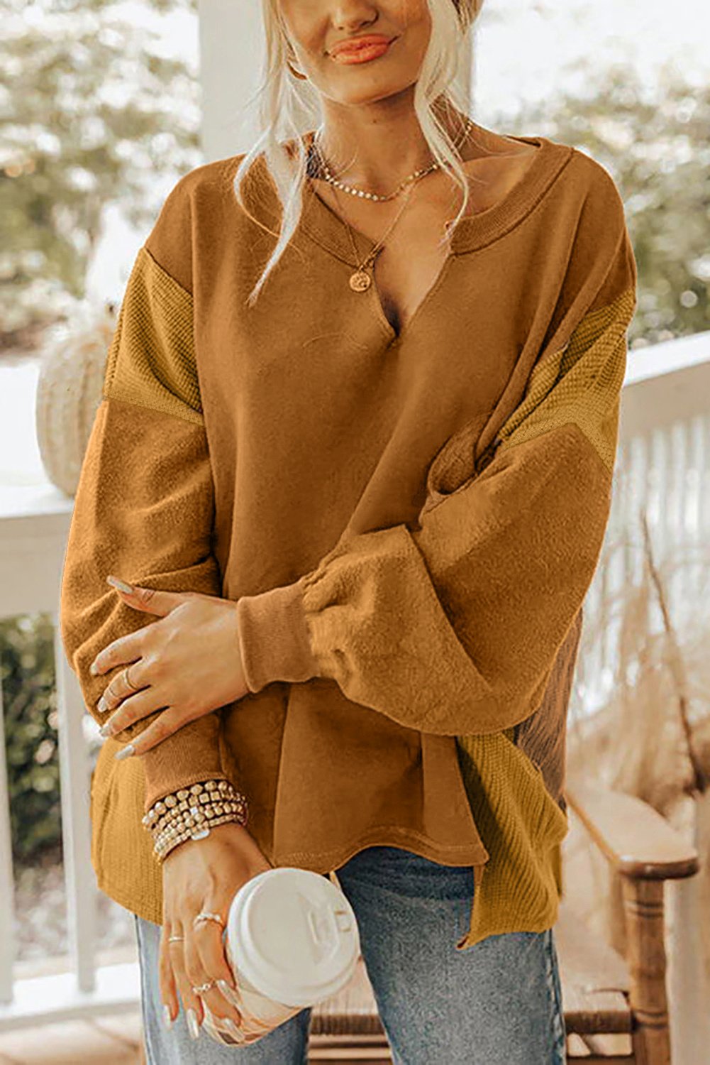 V-Ausschnitt Langarmpullover