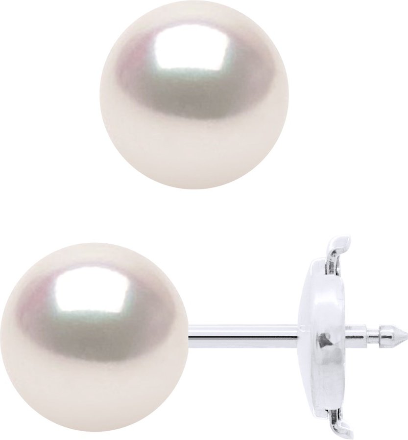 Ohrringe aus Weißgold 750 und echten japanischen zertifizierten Akoya-Zuchtperlen, rund, 7–8 mm