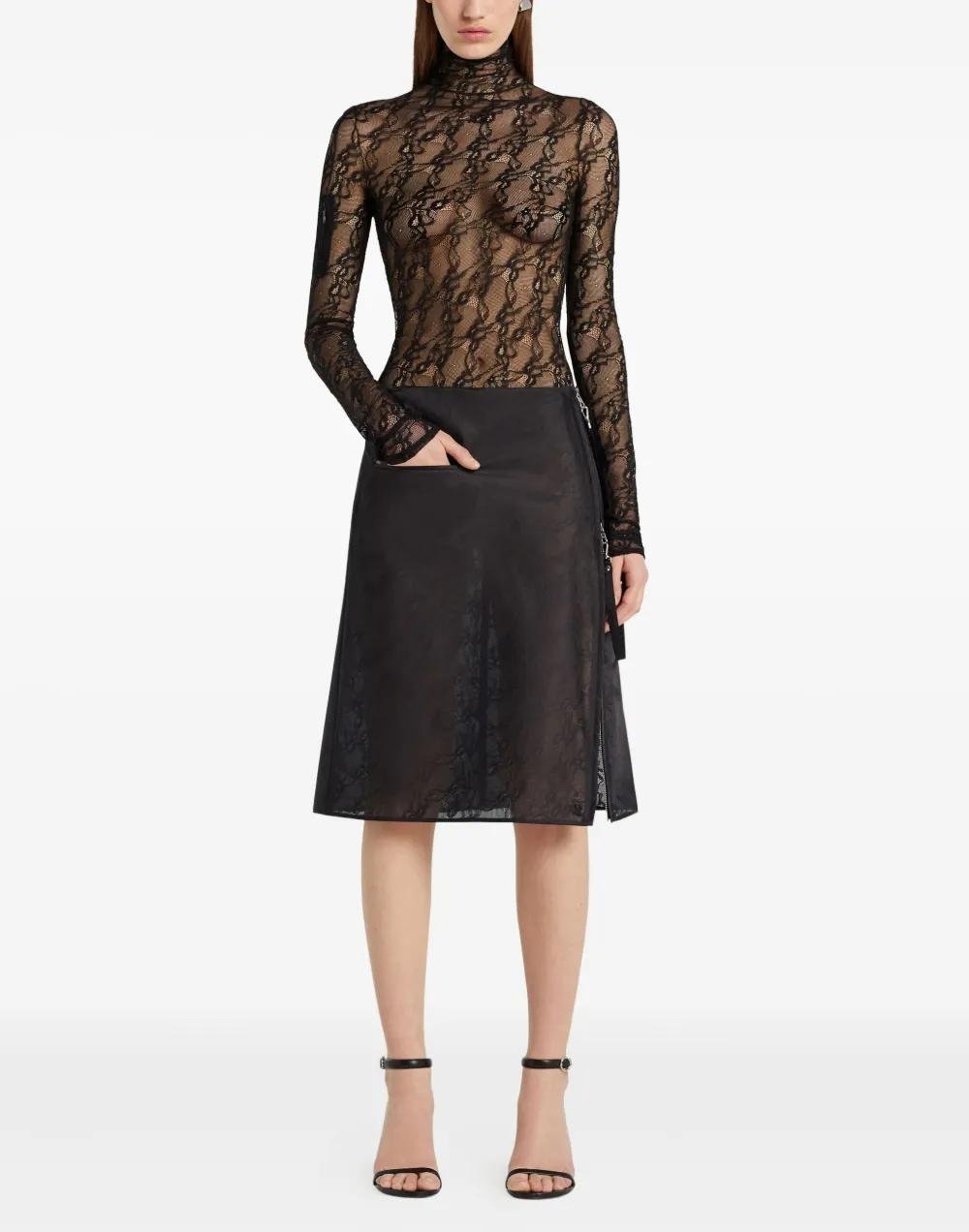 Schwarzes Stretch-Spitzenoberteil