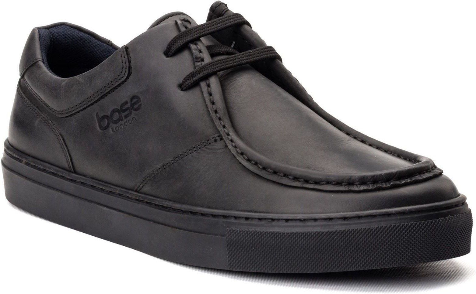 Base London Dalston Leder Herren Schwarz Mokassin Schuhe