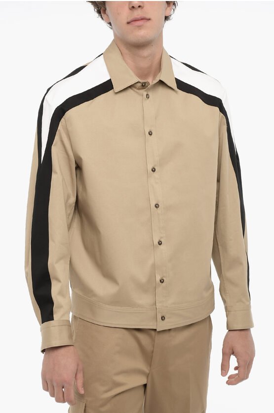 Baumwoll-Overshirt mit kontrastierenden Seitenbändern in Beige