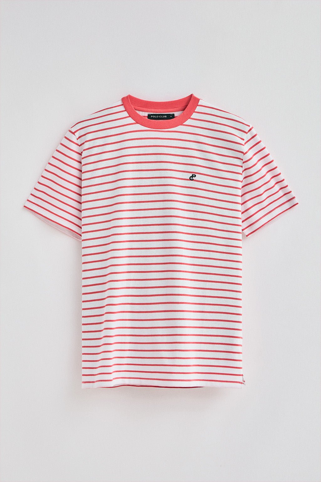 T-Shirt koralle und beige gestreift mit gesticktem Monogramm