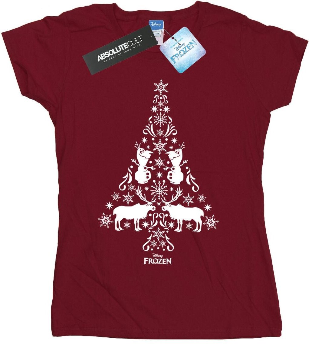 Disney - "Frozen Christmas Tree" T-Shirt für Damen (Burgunderrot)