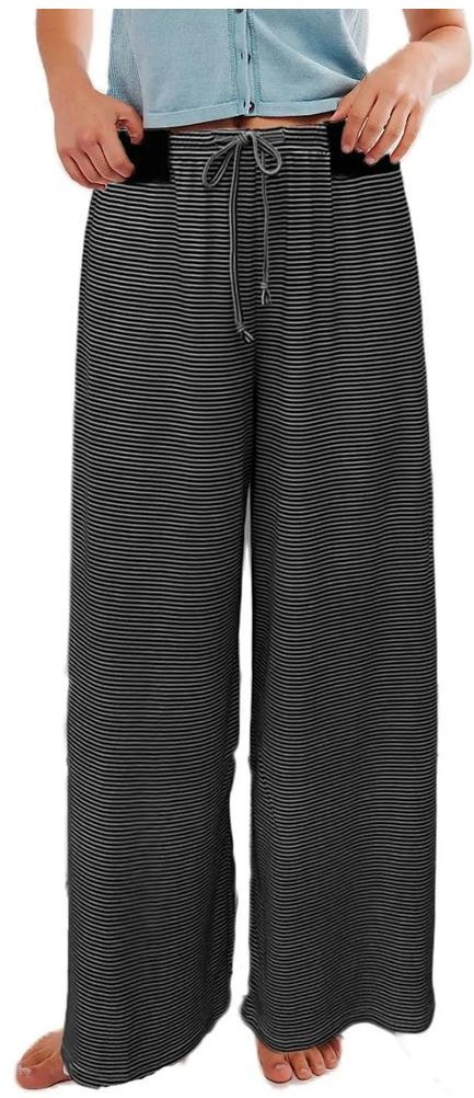 Gestreifte Hose mit weitem Bein mit Kordelzug