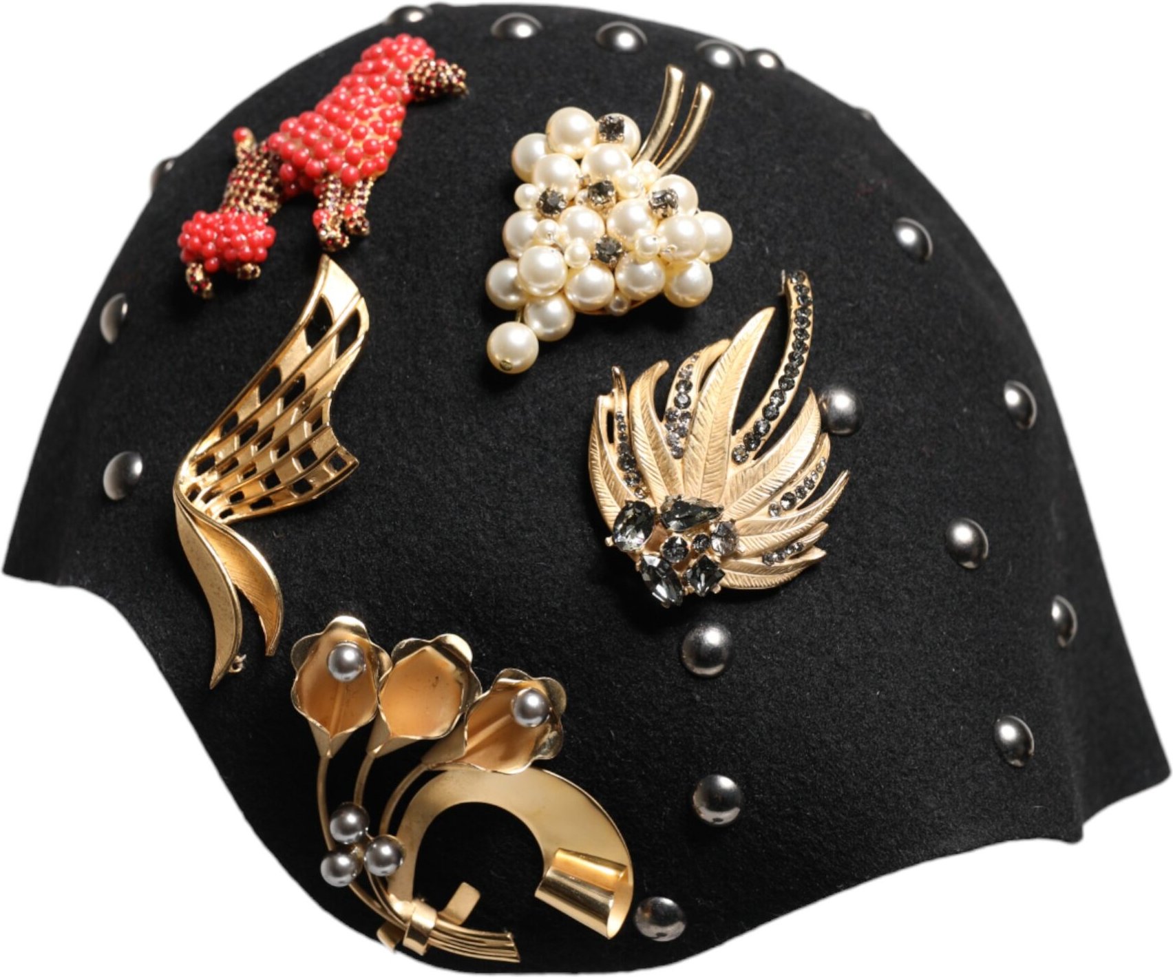 Schwarzer Woll-Multicolor-beschmückter Cloche-Hut