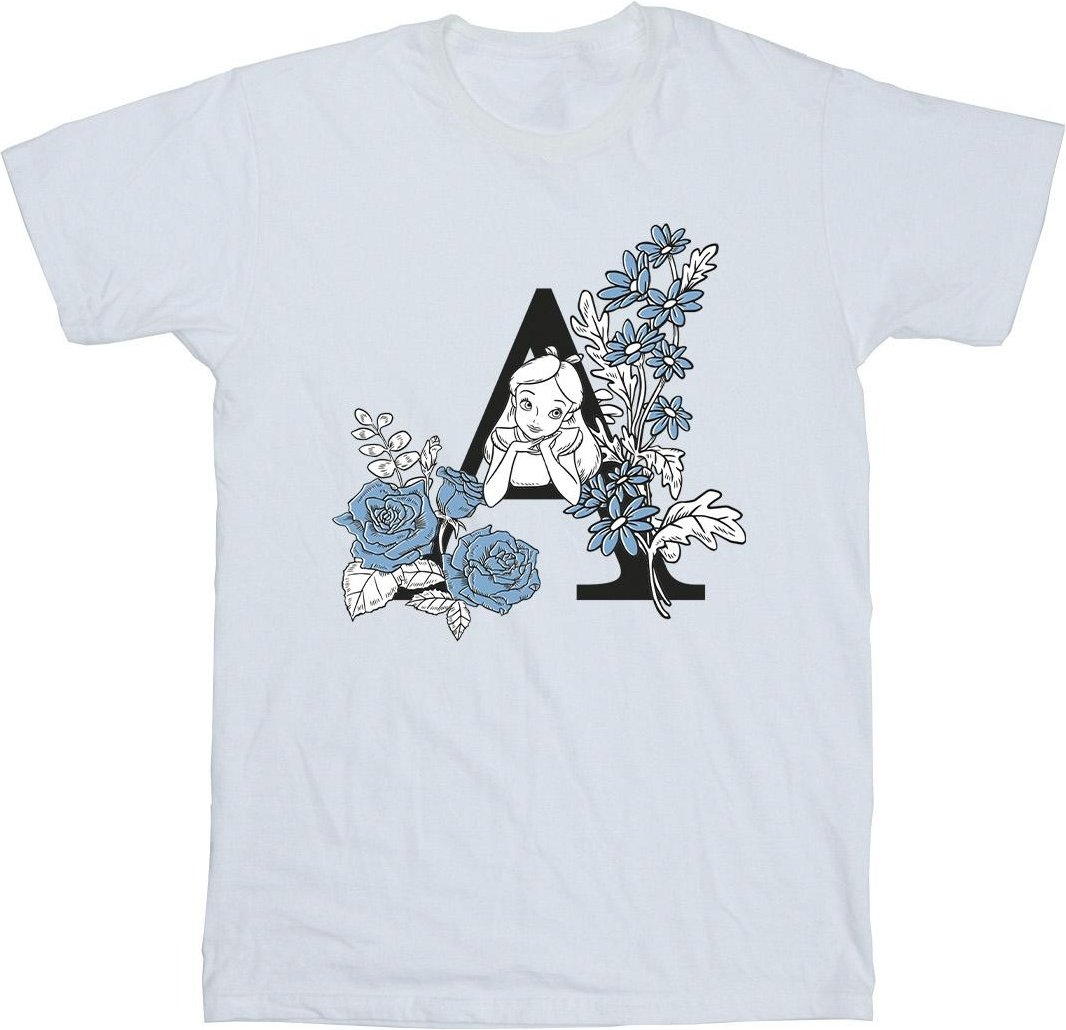 Disney - "Alice In Wonderland Letter A" T-Shirt für Mädchen (Weiß)