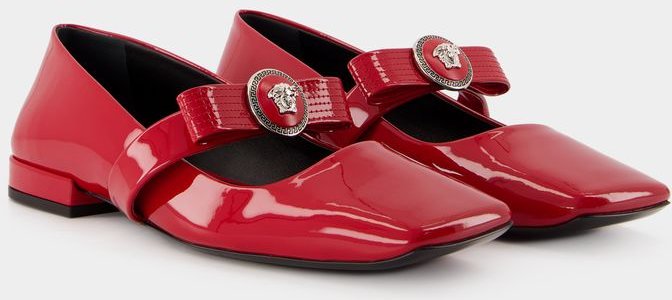 Flache Schuhe Gianni Ribbon - Versace - Leder - Rot