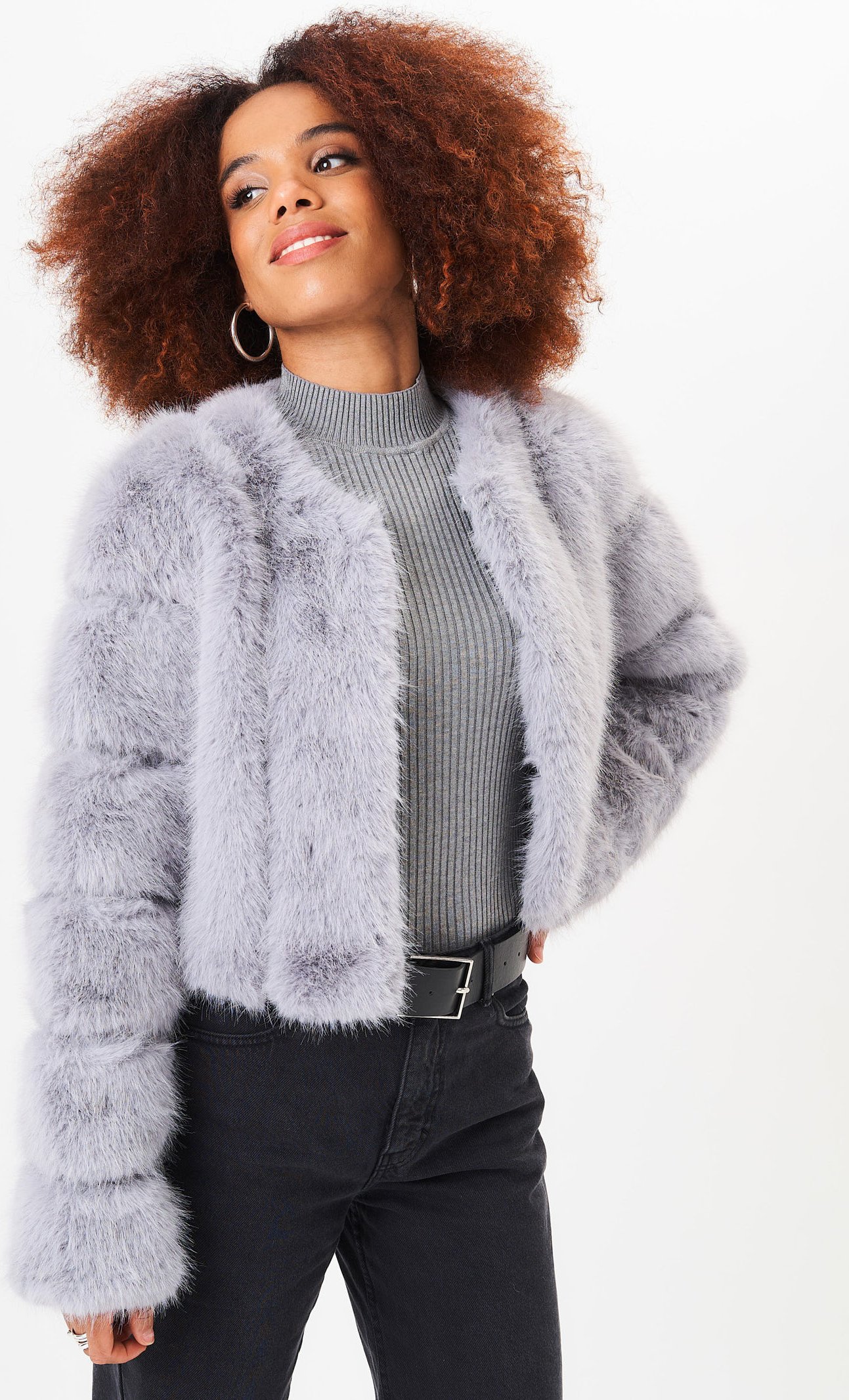 Panel Kunstfell-Crop-Jacke