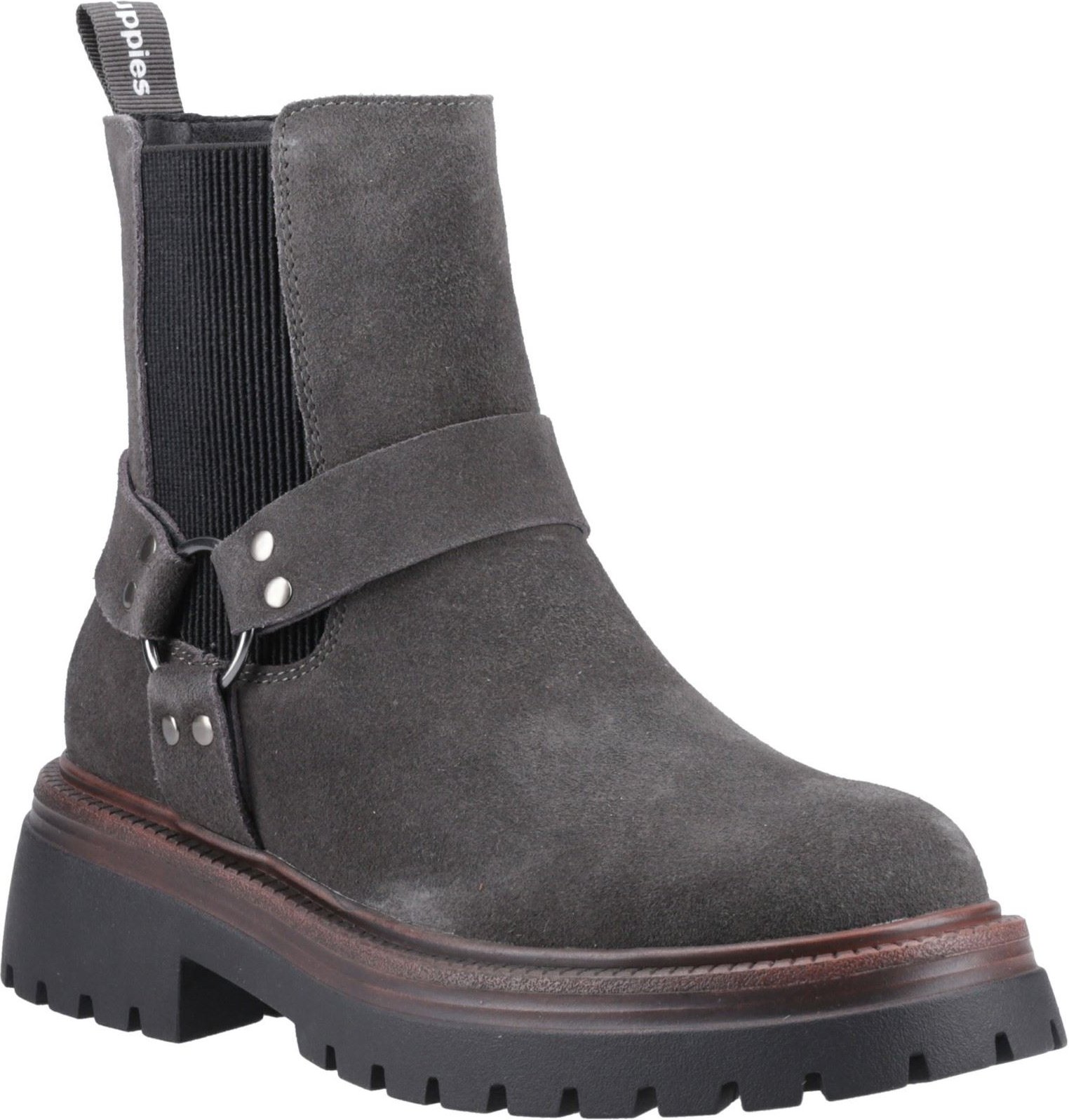 Thumbnail - Hush Puppies Raye Damen Wildleder Flache Chelsea Stiefel in Anthrazit