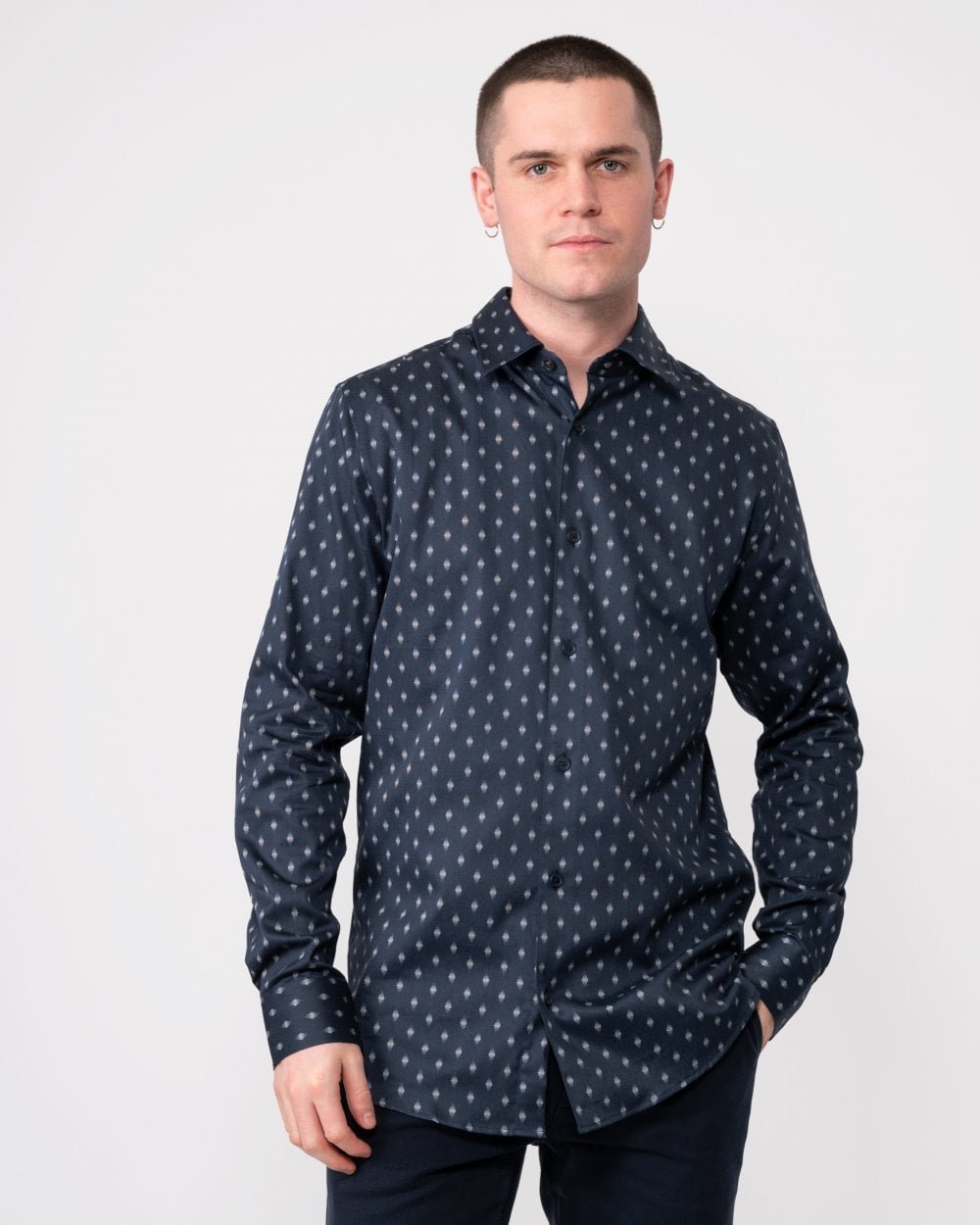 Ted Baker Area Herren Navy Geometrische Druckhemd