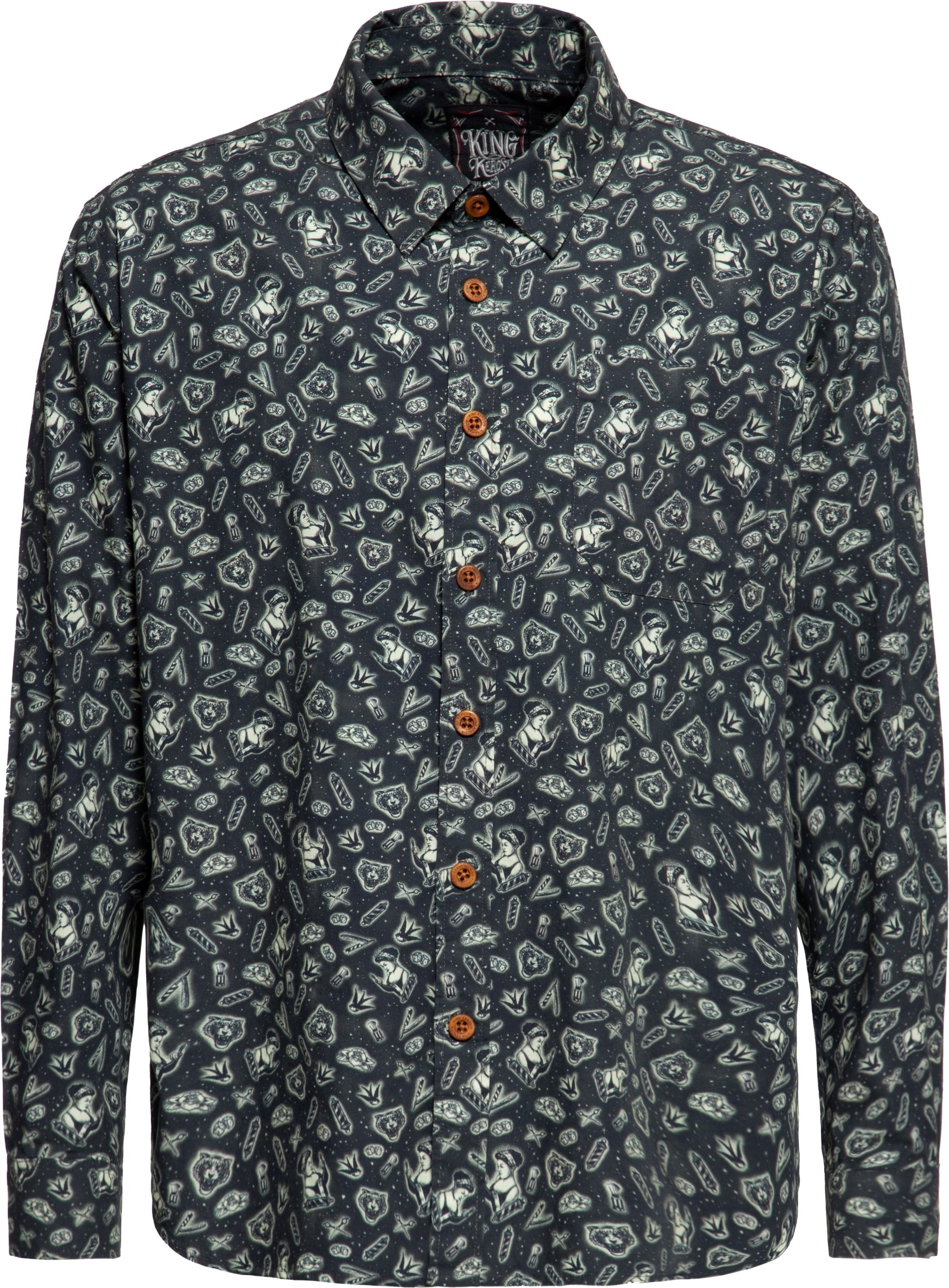 King Kerosin Herren Langarm Hemd schwarz