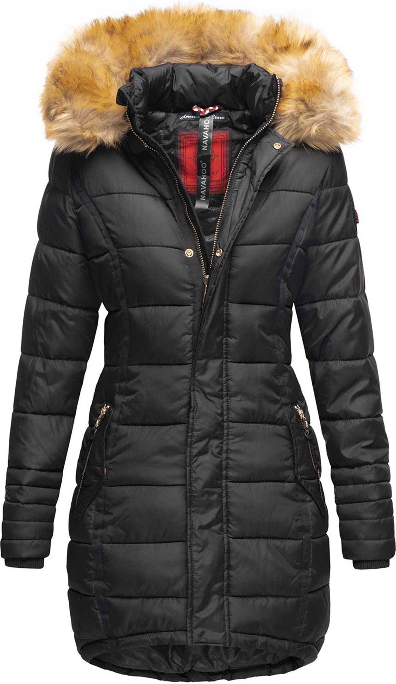 Navahoo Damen Winterjacke Papaya – Figurbetont, Warm & Mit Abnehmbarem Kunstfellkragen