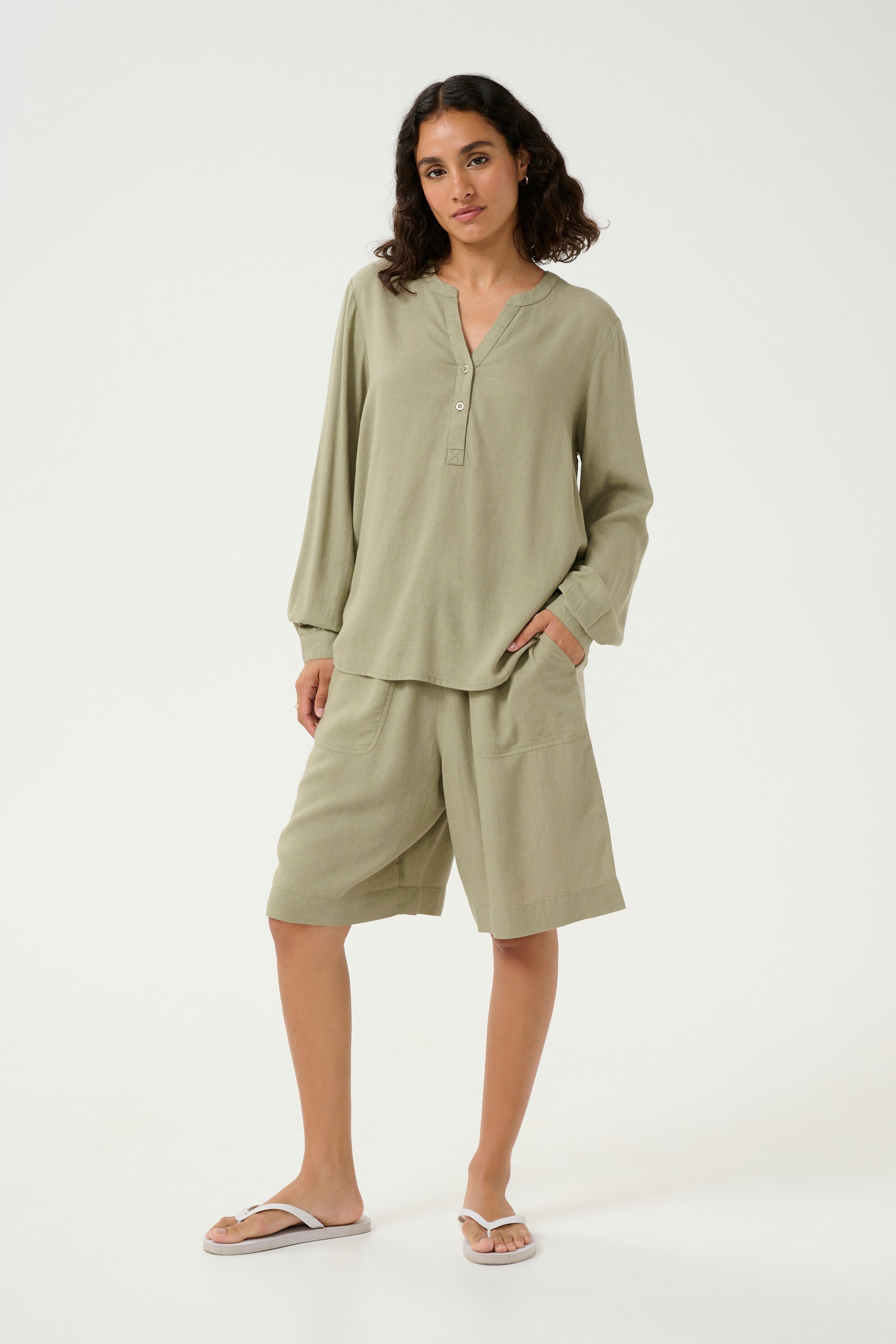 Langarm-Bluse Regular fit Oil Green