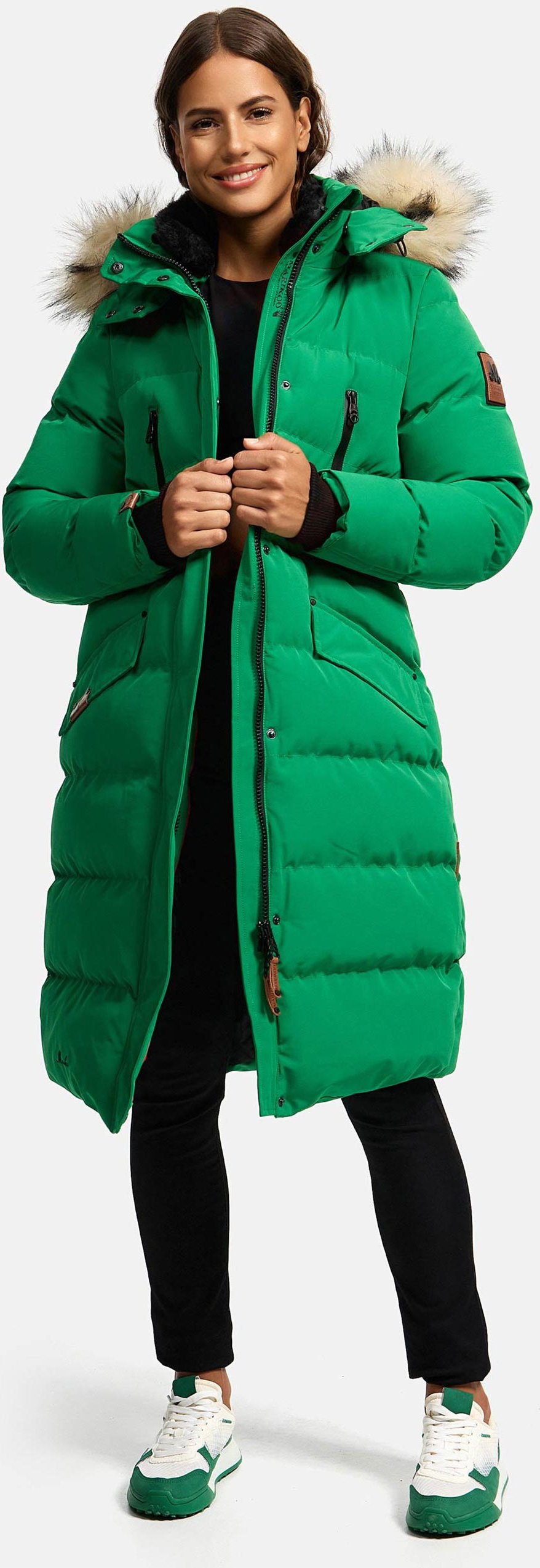 Marikoo Damen Winterjacke – Schneesternchen, lang mit Kapuze & Fellkragen