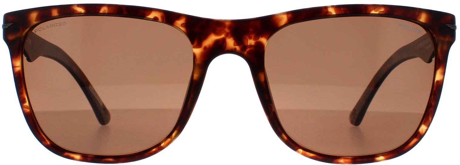 Police Rectangle Mens Matte Dark Havana Brown SPL357 Blackbird Light 2