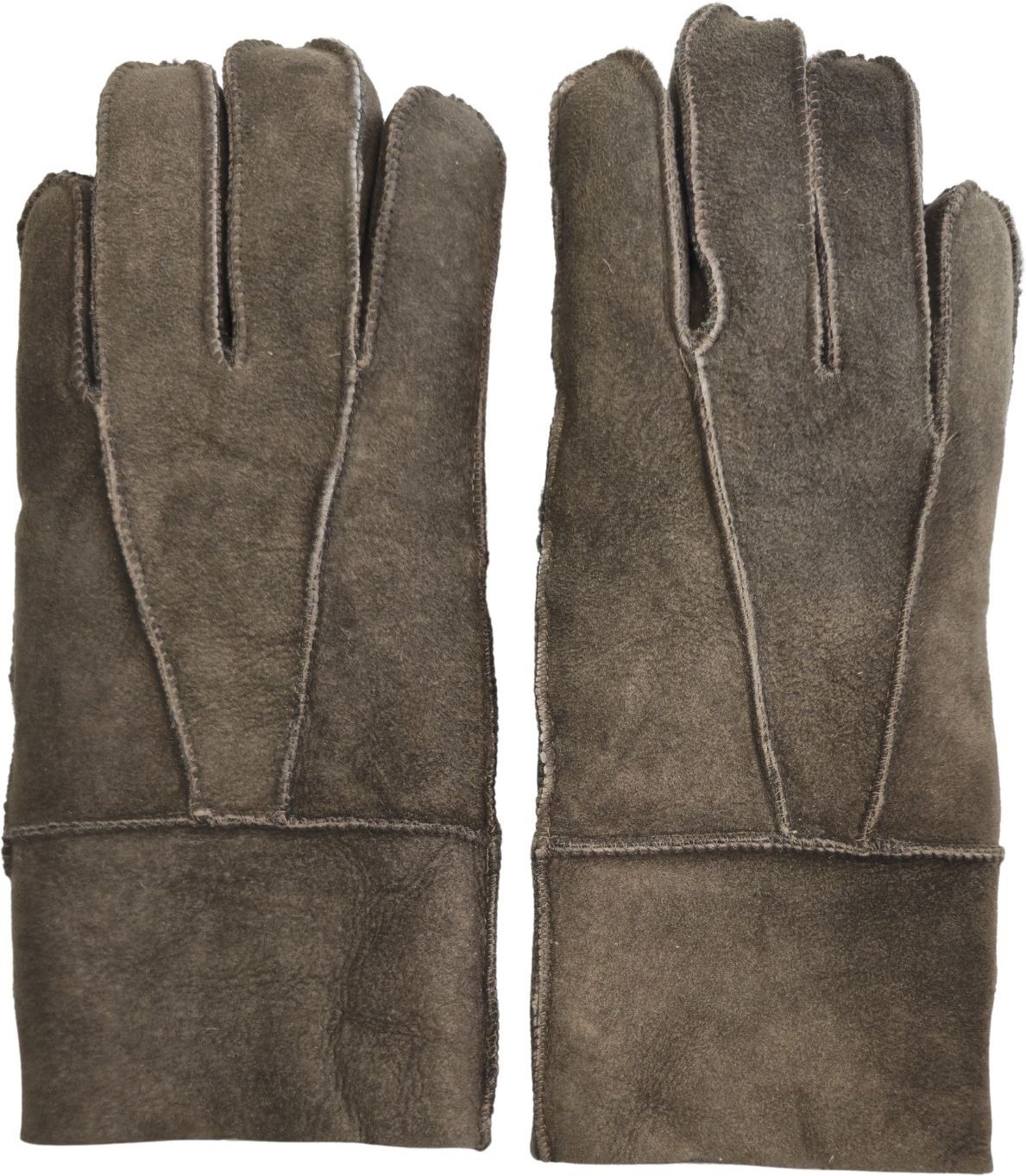 Braune Unisex-Handschuhe aus Schaffell-Wildleder mit aufrollbarer Manschette