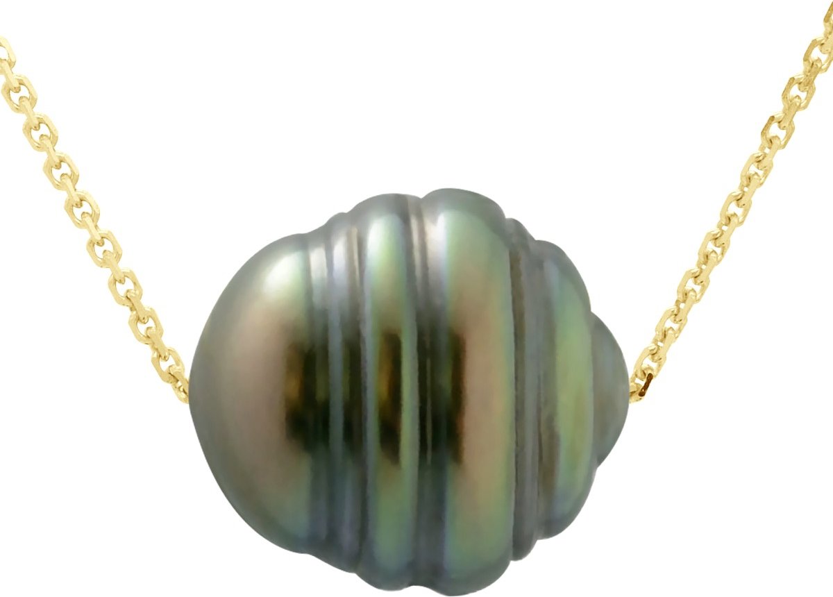 Halskette, echte Tahiti-Zuchtperle, eingekreist, 10–11 mm