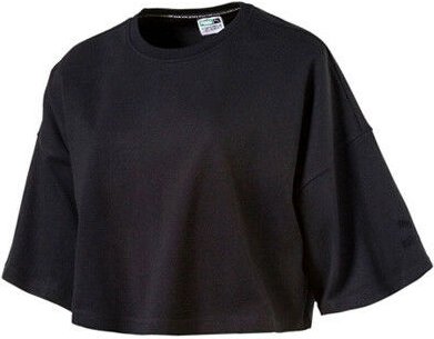 Puma Kurzärmeled Black Crew Neck Womens Baumwoll Crop Top 573154 01 DD31