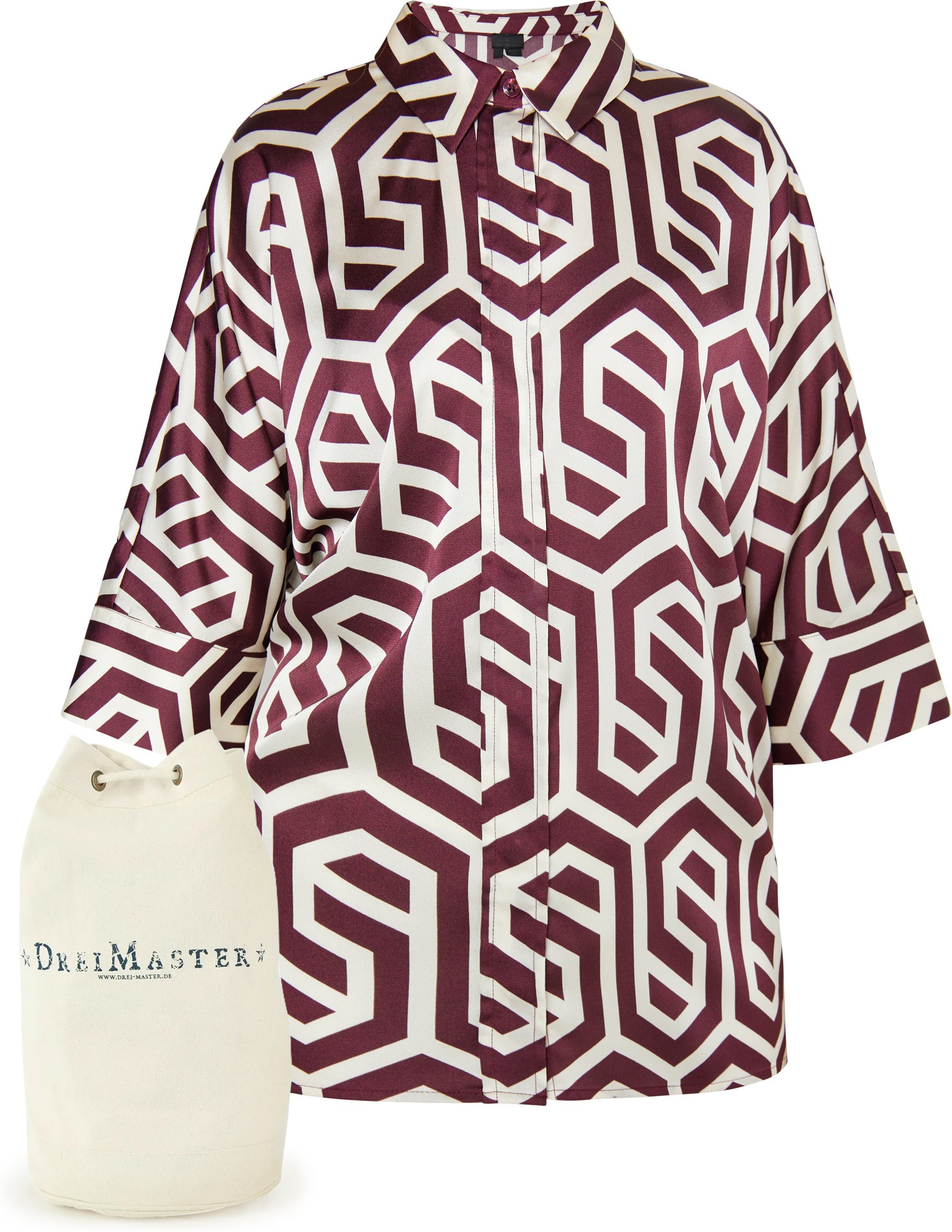 Dreimaster Hemdbluse + Einkaufstasche - SET Damen Wollweiss Bordeaux