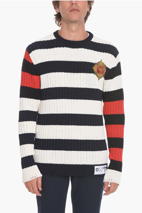 Awning – Gestreifter EMBLEM-Pullover mit Aufnäher in Mehrfarbig