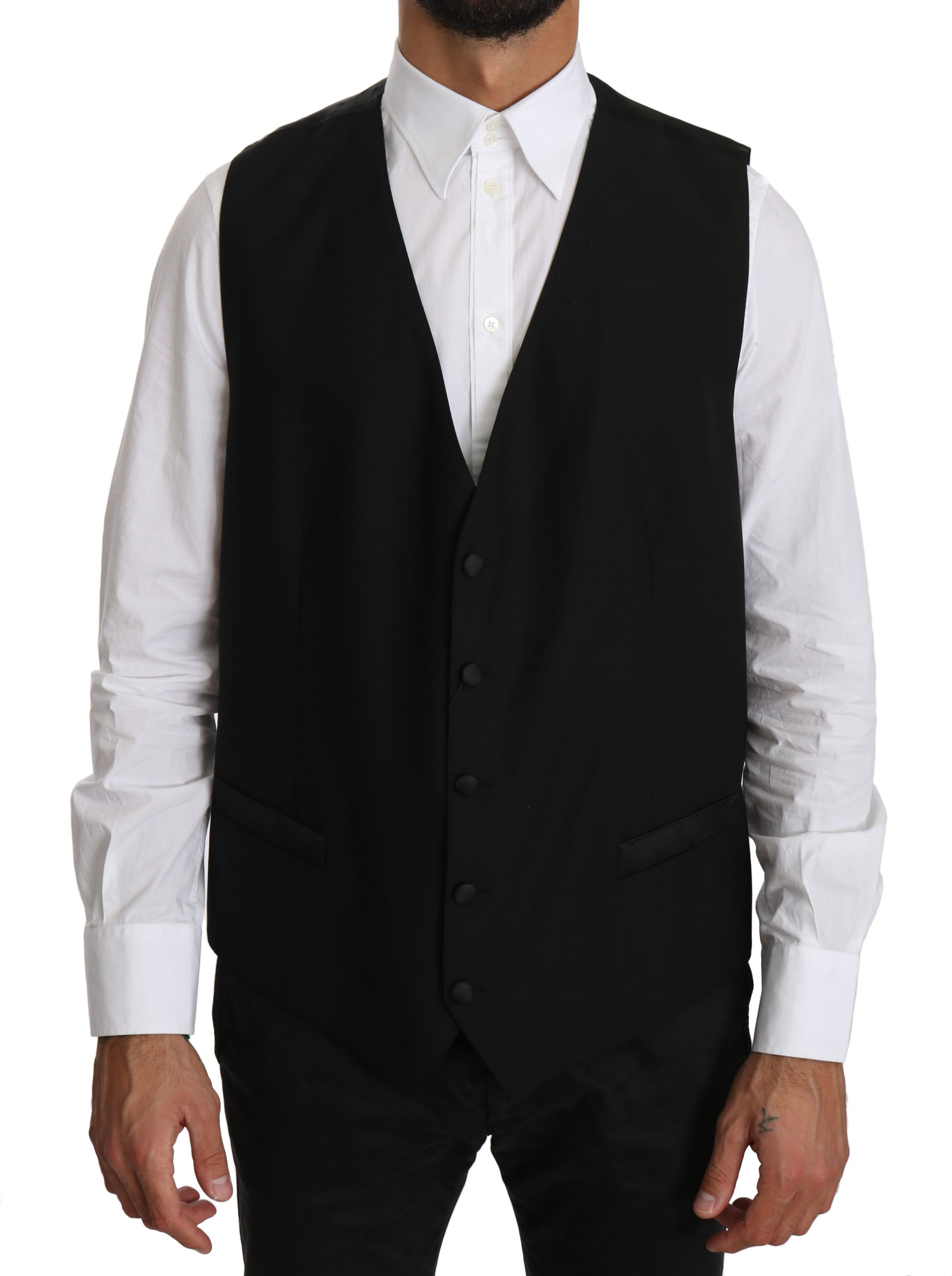 Dolce & Gabbana - Gilet en laine et soie noir solide pour homme