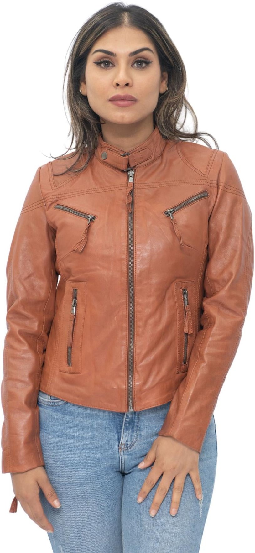 Lässige Slim-Fit-Bikerjacke aus Leder für Damen – Tulsa
