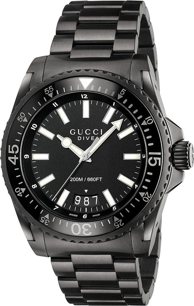 Gucci YA136205 Herrenuhr mit schwarzem Zifferblatt aus Edelstahl