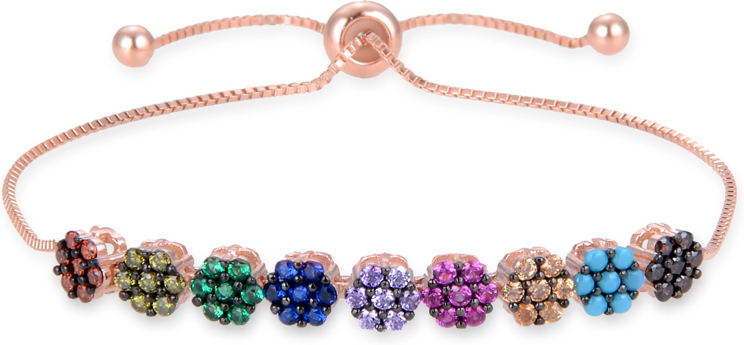 Luxenter Jusit-Armreif aus 925er Sterlingsilber und mehrfarbigen Zirkonen mit 18 Karat rosévergoldetem Finish