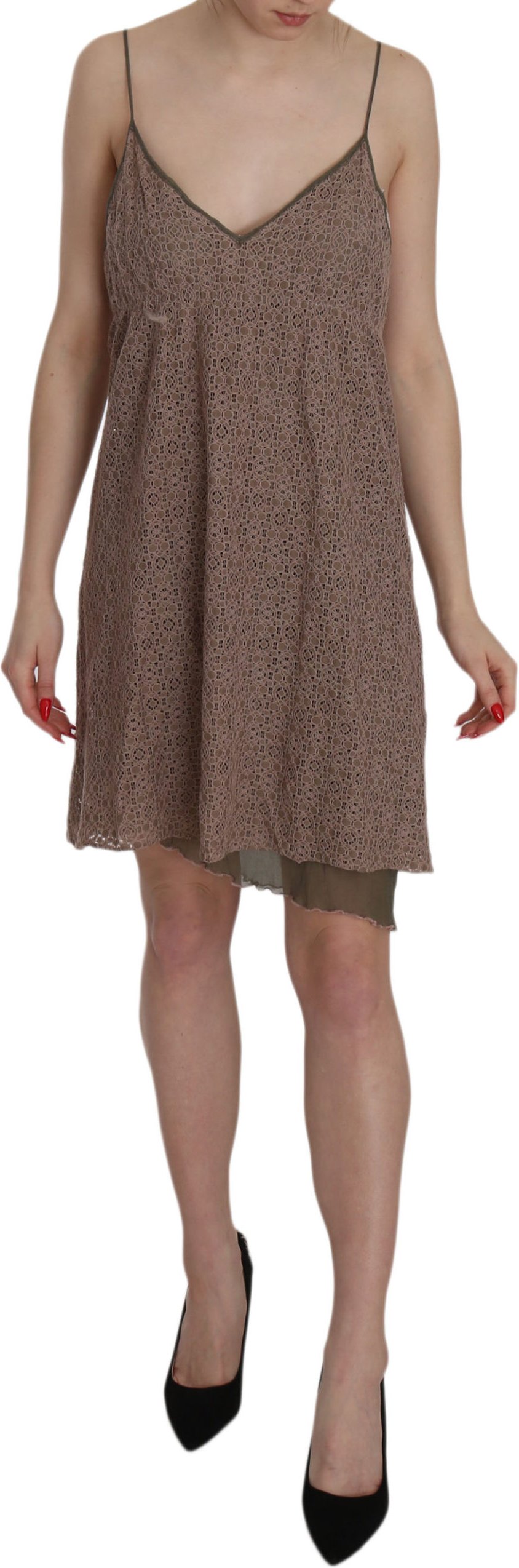 PINK MEMORIES Baumwollgrünes Spaghetti-Träger A-Linie Mini-Kleid