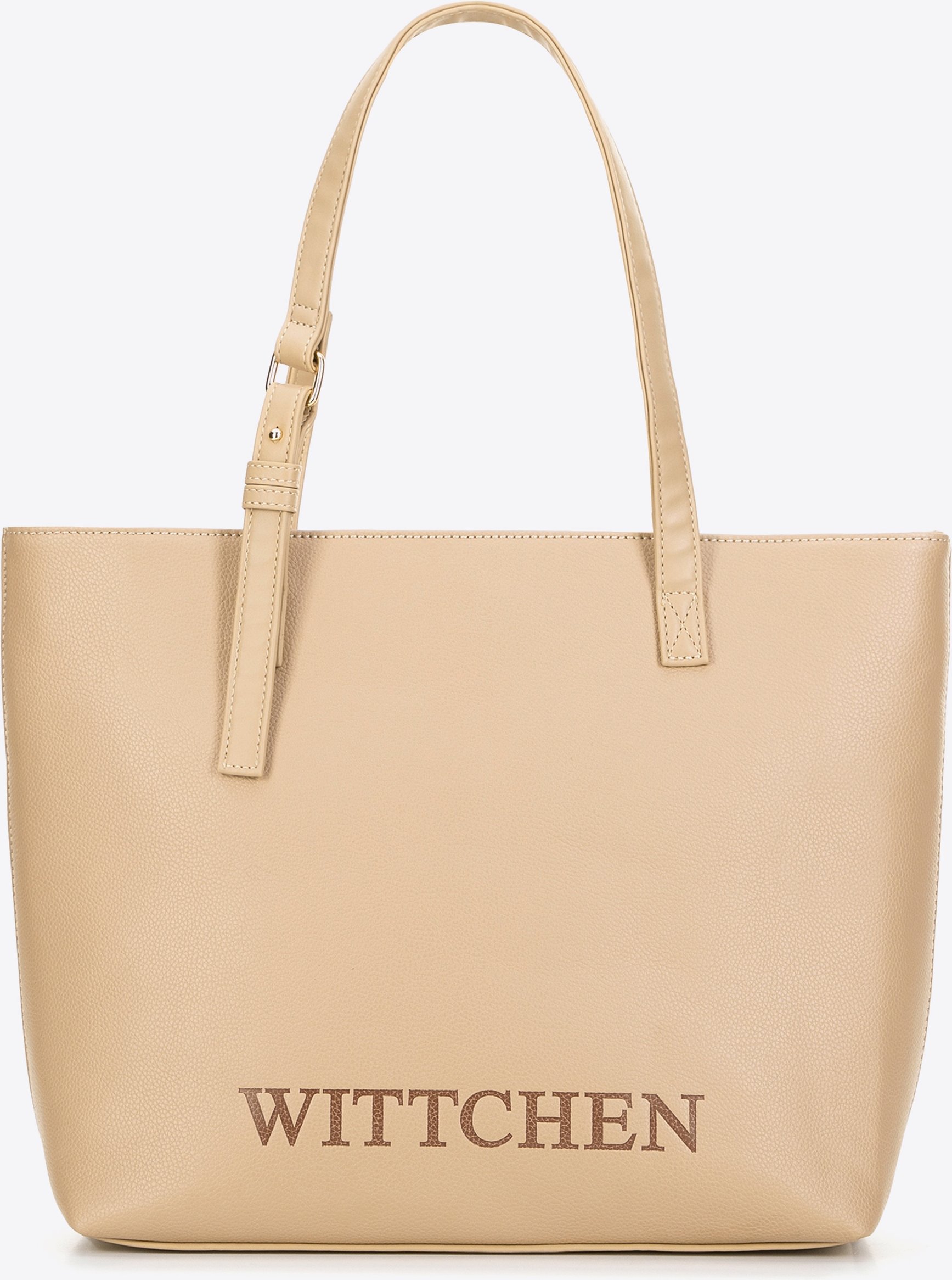 Wittchen Damen-Einkaufstasche mit geprägtem Logo, beige, Kunstleder