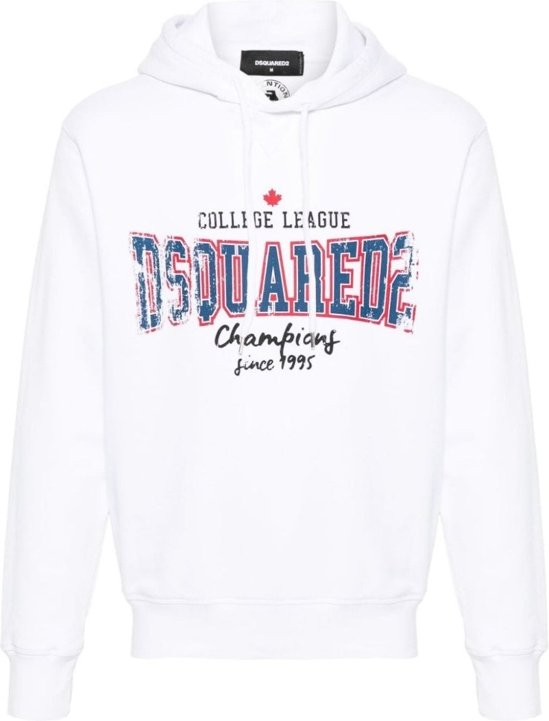 Dsquared2 Cool Fit Faded College League Logo Weißer Kapuzenpullover
