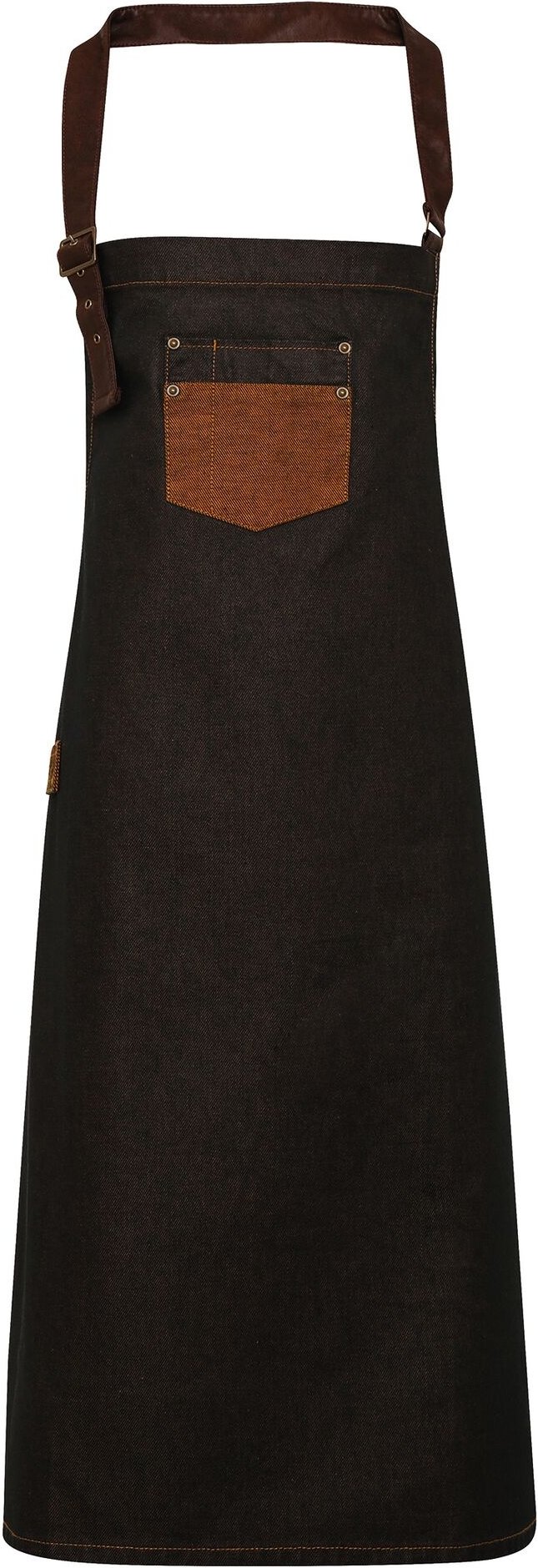 Premier Unisex Erwachsene Abteilung gewachst Look Kunstleder Denim Lätzchen Schürze (schwarz / braun Denim)