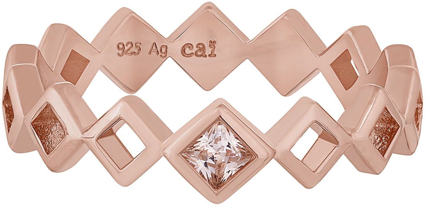 cai Ring 925 Silber rosévergoldet Rauten mit Zirkonia