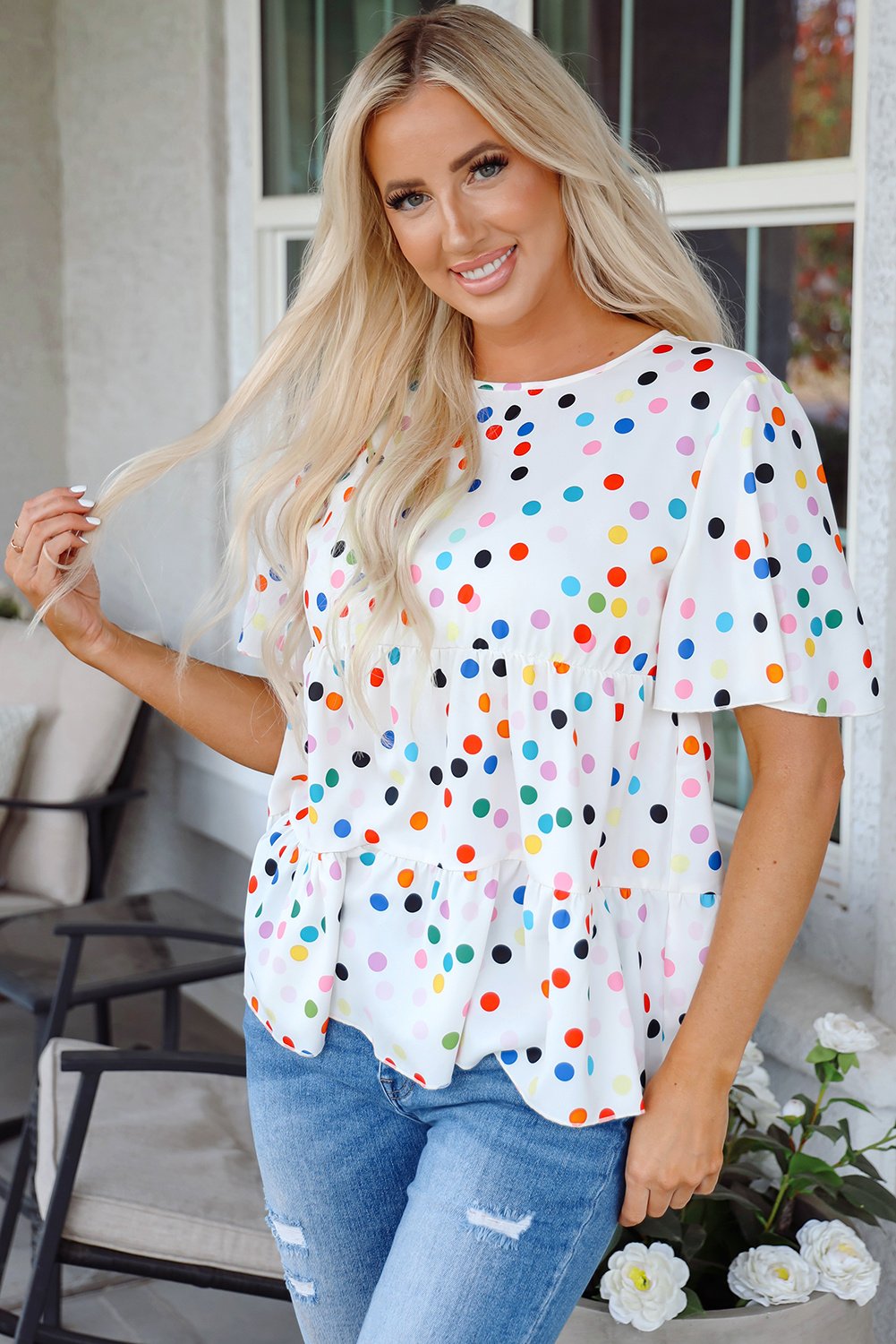 Gestufte Polka-Dot-Bluse