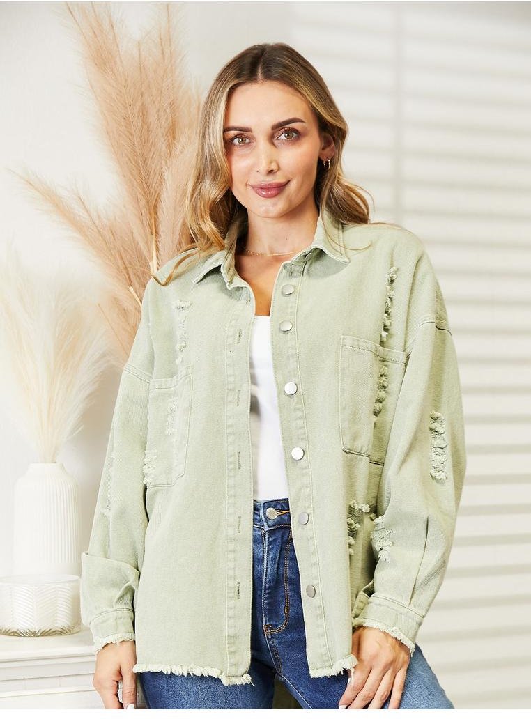 Damen Jeansjacke mit rohem Saum im Vintage-Look