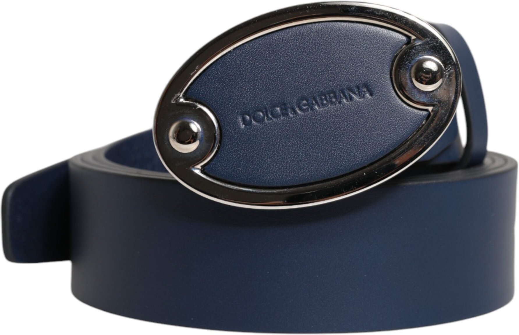 Dolce & Gabbana Blauer Leder Klassiker Metalllogo Schnallengürtel