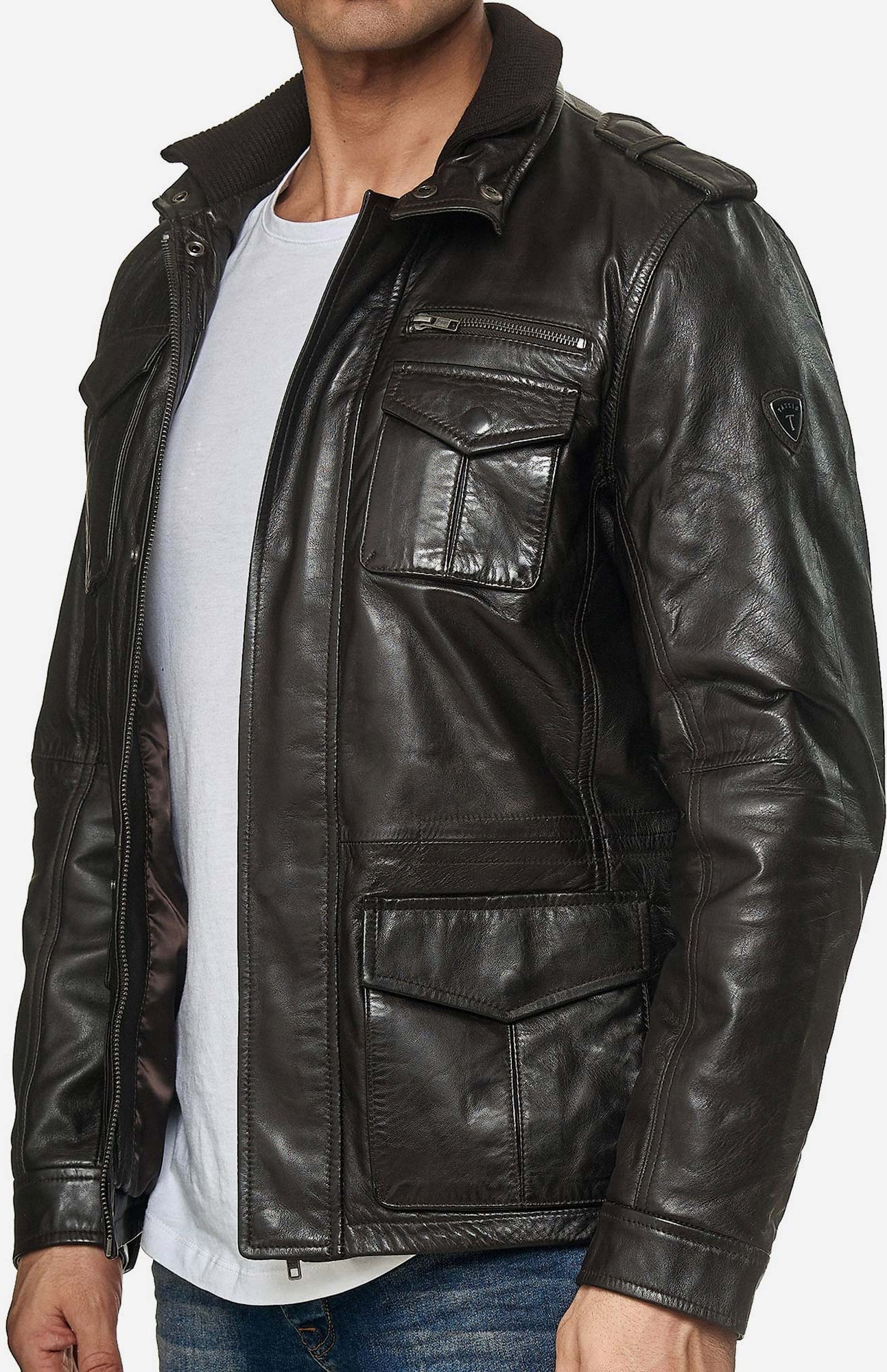 Tazzio Herren Jacke Lederjacke Trenchcoat