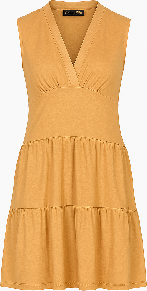 Schickes ärmelloses Jerseykleid mit V-Ausschnitt in Dark Biscuit