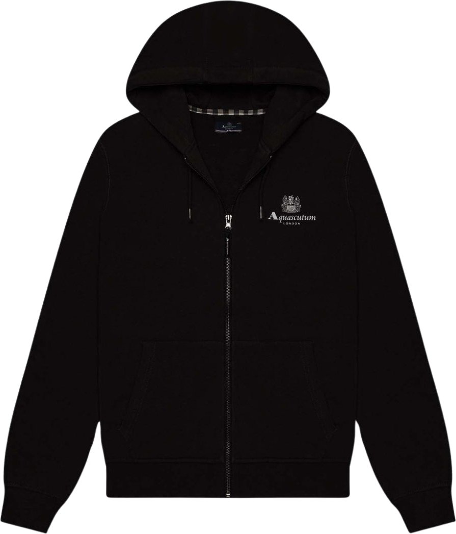 Aquascutum Active - Schwarzer Hoodie mit kleinem Logo und durchgehendem Reißverschluss