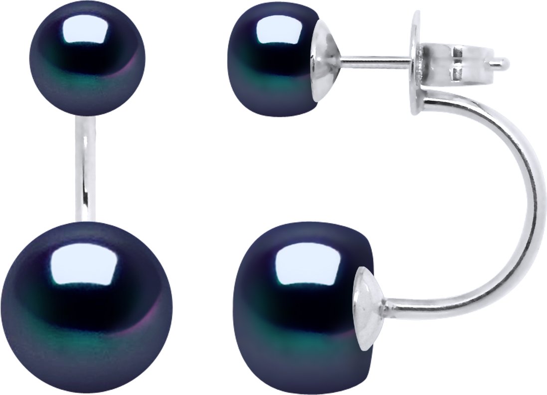 Ohrringe Süßwasserperle DUO Schwarz 6 und 9 mm 925