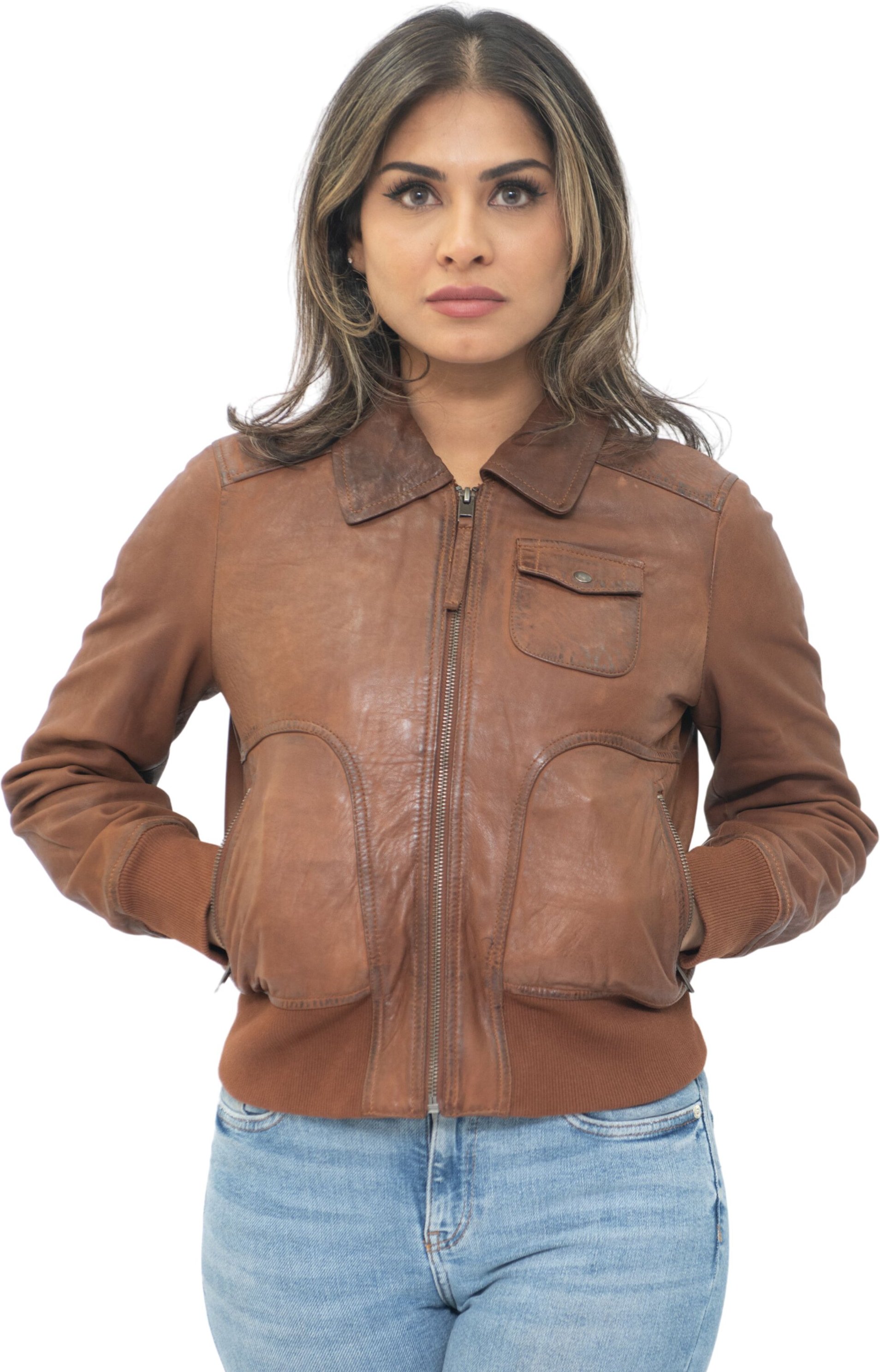 Damen Leder MA-1 Varsity Jacke-Ann Arbor