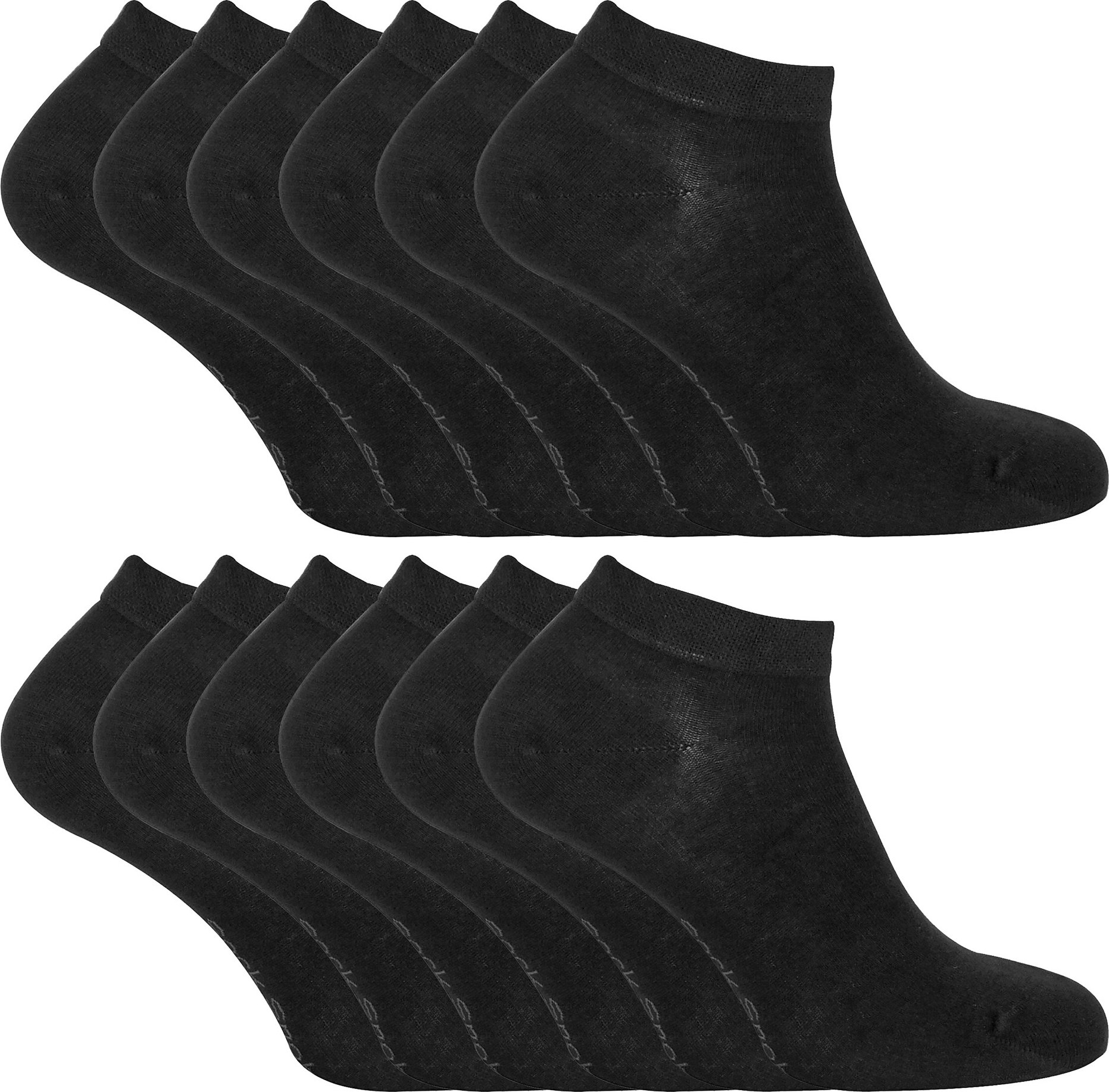 12 Paar Multipack Mens Bamboo Trainer Socken | Atmungsaktive Socken - Schwarz