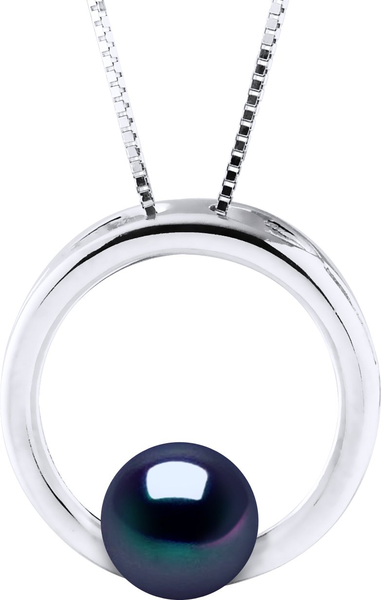 CIRCLE Halskette Süßwasserperle rund 8-9 mm Schwarz 925