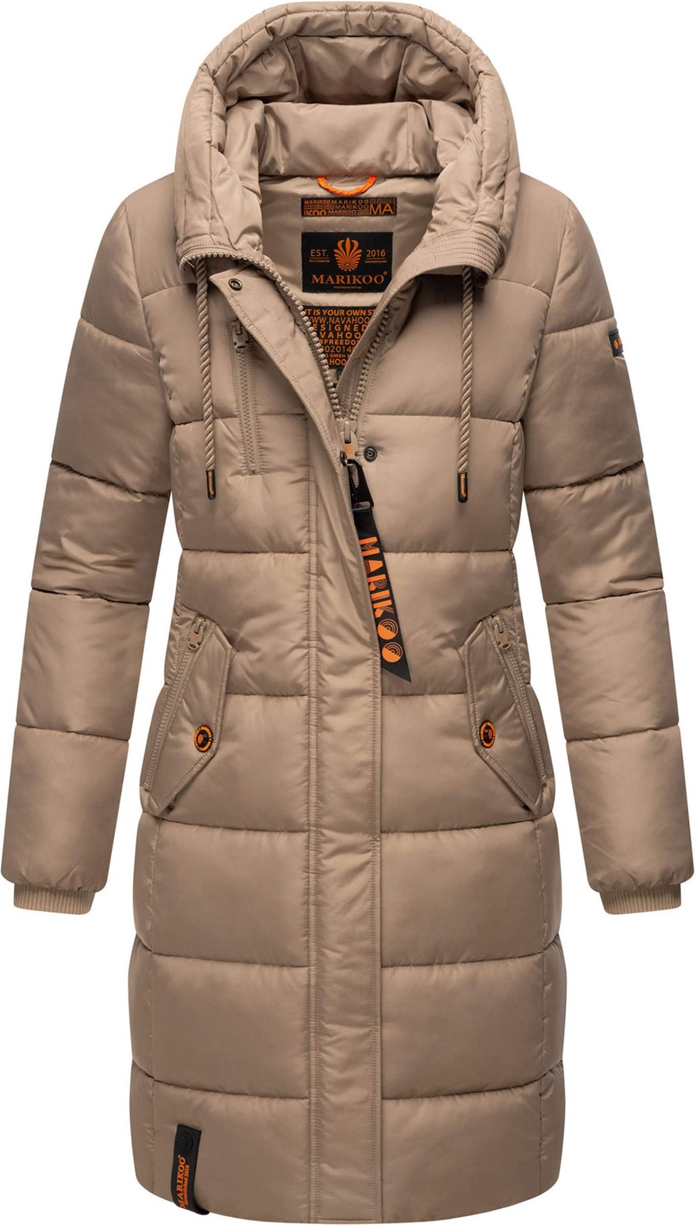 Marikoo Damen Winterjacke – Lange Steppjacke mit Kapuze & vielen Taschen