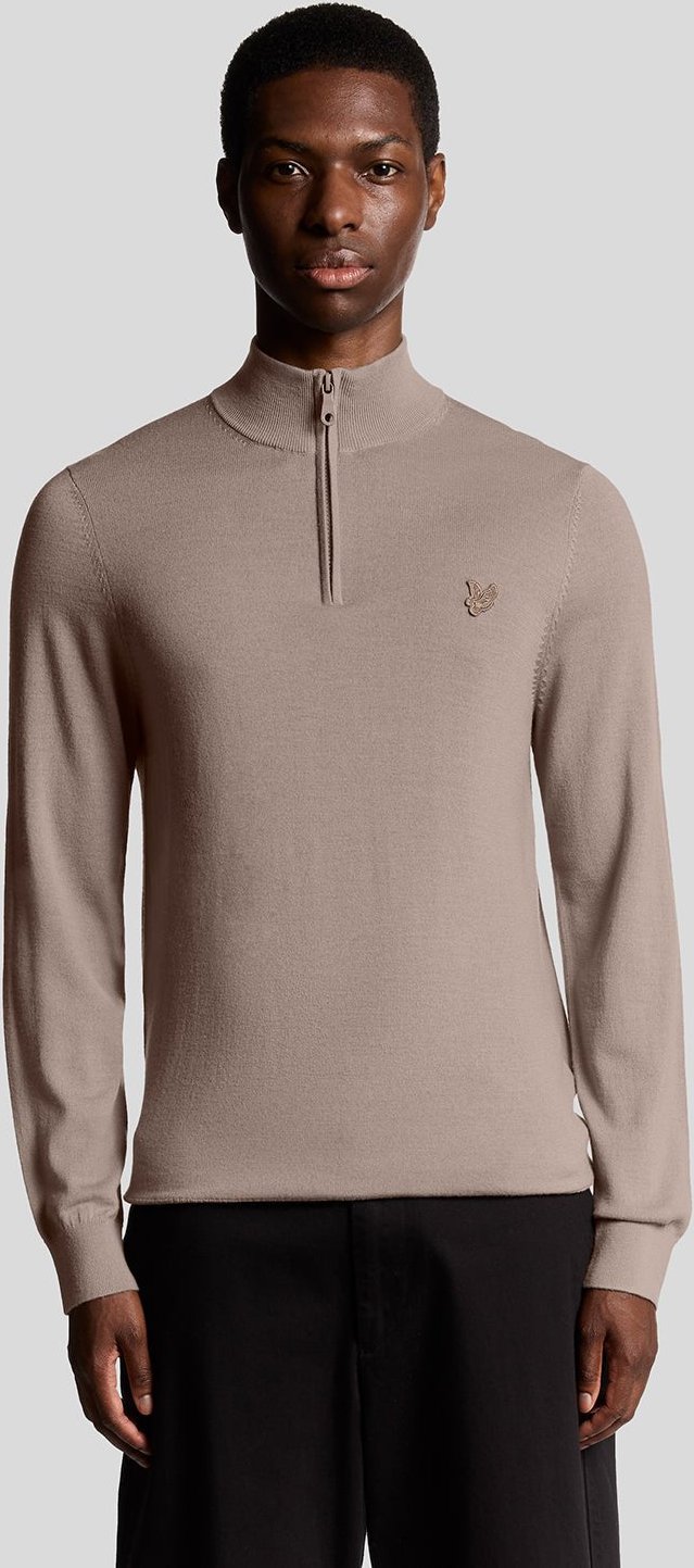 Lyle & Scott Pullover aus Merinowolle mit 1/4-Reißverschluss – Braun